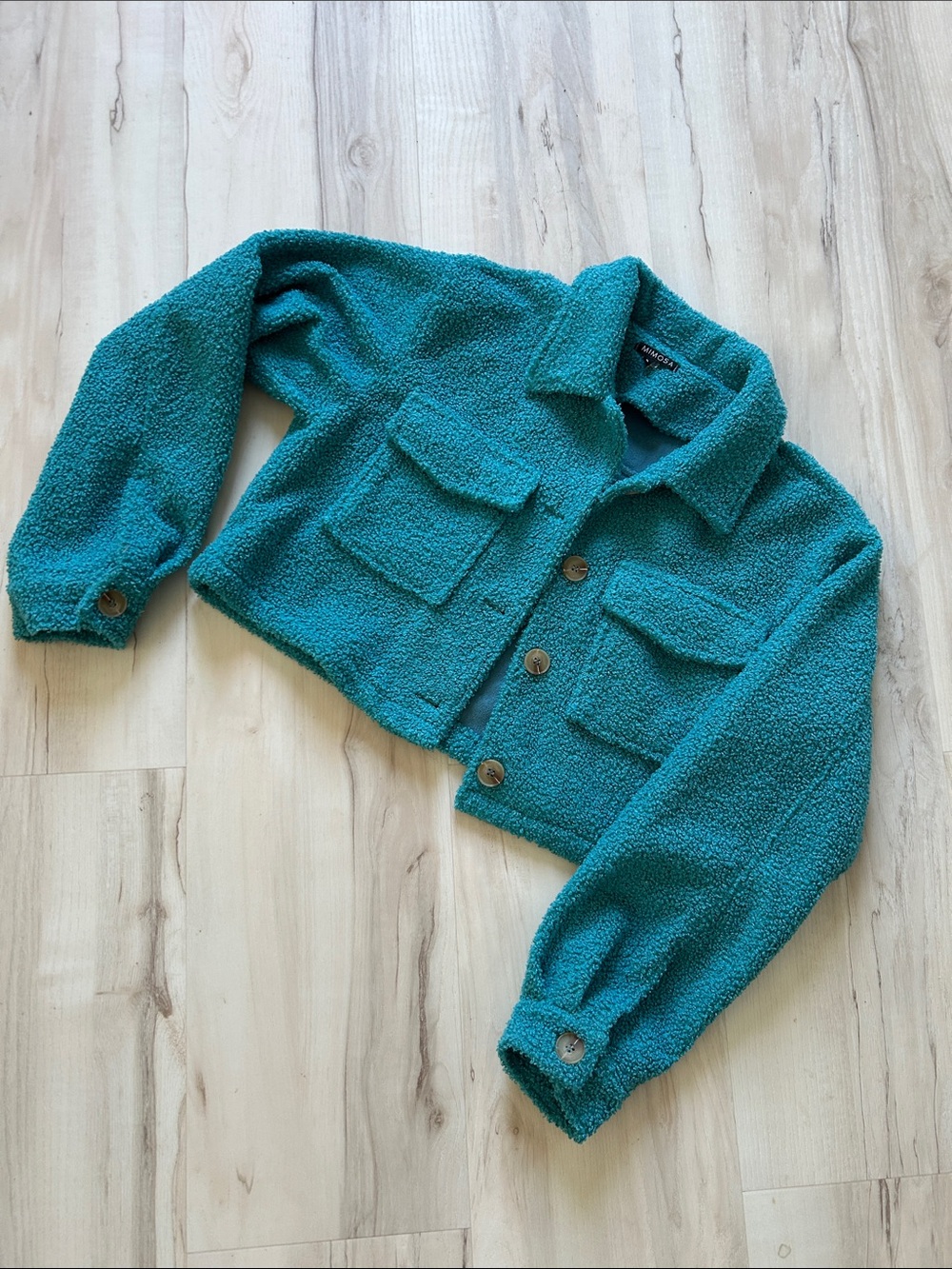 Mimosa Women’s Teal Sherpa Jacket - Cozy Button-Up Coat